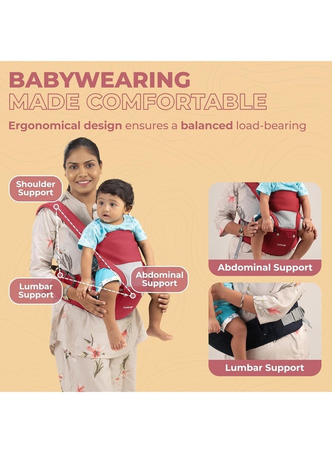 Luvlap Comfy Newborn Baby Carrier with Detachable Hip Seat (3 in 1), Ergonomically Designed (6-24 Months), 6 Baby Carrying Modes, Carrying Capacity 15Kg, Red - Image 4