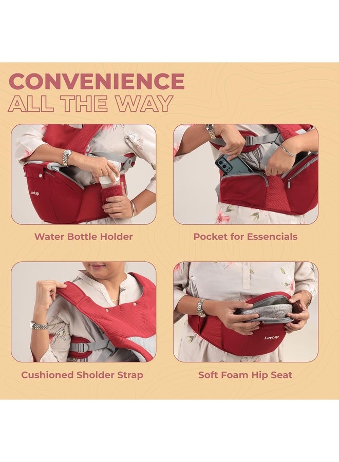 Luvlap Comfy Newborn Baby Carrier with Detachable Hip Seat (3 in 1), Ergonomically Designed (6-24 Months), 6 Baby Carrying Modes, Carrying Capacity 15Kg, Red - Image 5