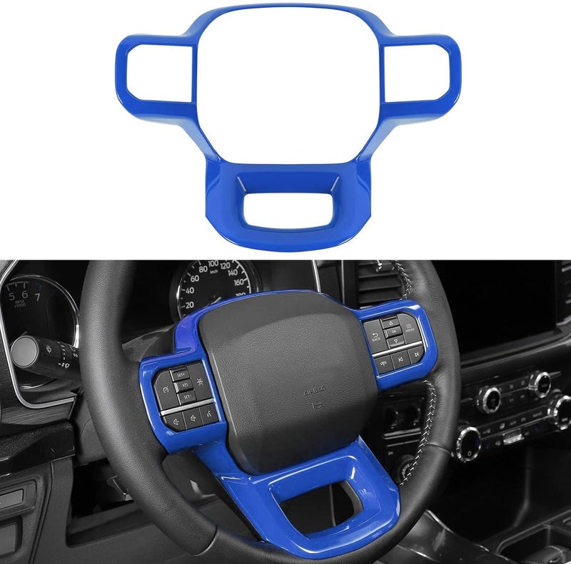 Keptrim Steering Wheel Cover Trim for 2021 2022 2023 2024 2025 Ford F150, for 2023-2025 F250 F350 Super Duty, for 2022-2025 Expedition, ABS Blue, 1pc - Image 2