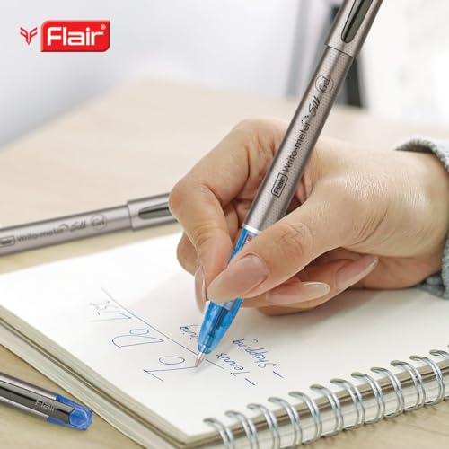 FLAIR Writometer Silk Gel Pen | Gunmetal Finish Clip & Stylish Matte Finish Body | Our Longest Writing Pens | Ensures Smoothness & Durability | Blue Ink, Pack of 5 - Image 4