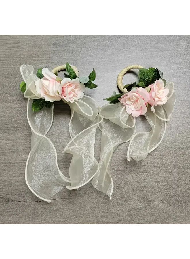 حلقة منديل على شكل فراشة، منسوجة يدويًا من ديباج الحرير، بتصميم زهري، لتزيين طاولات الزفاف - Image 4