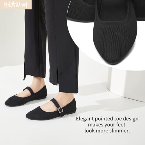 HEAWISH Women's Ballet Flat Shoes Mary Jane Pointed Toe Mesh Flats,Comfortable Slip on Ladies Shoe with Adjustable Strap,Casual Office Dress Flats for Work(Black,US7) - Image 4