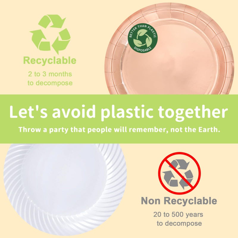 LANLISA 50 Rose Gold Paper Plates Disposable Set Includes 25-9" & 25-7" Disposable Birthday Cake Dessert Paper Plates For Party Supplies - Image 4
