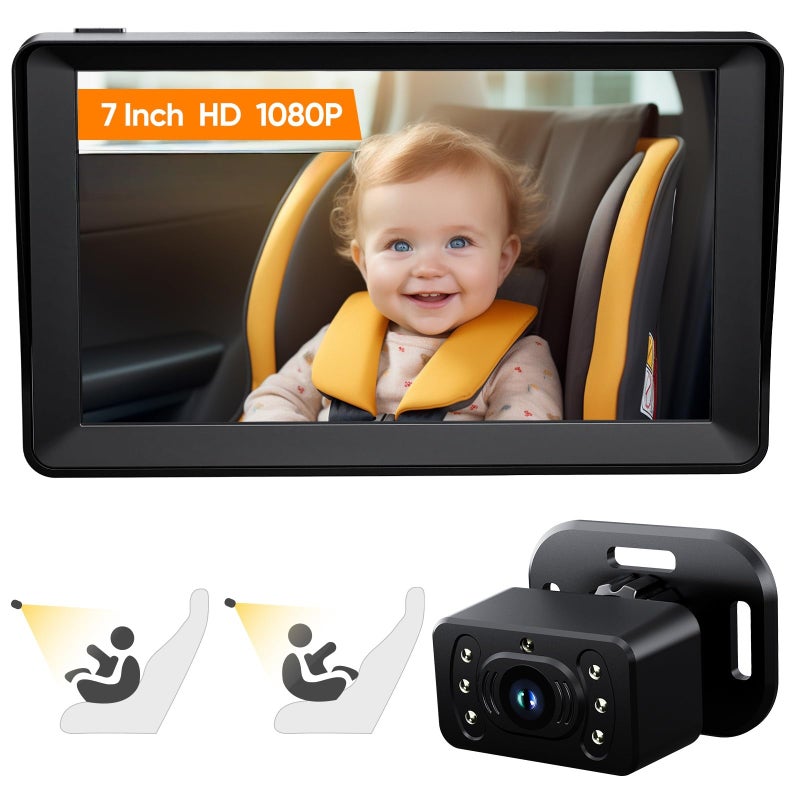 Kidsneed Baby Car Camera 7-Inch Baby Monitor for Car with USB Plug and Play Easy Setup 360 Degree Rotating Backseat Camera Two Kids HD 1080P Rear Facing Seat Cameras - Image 1