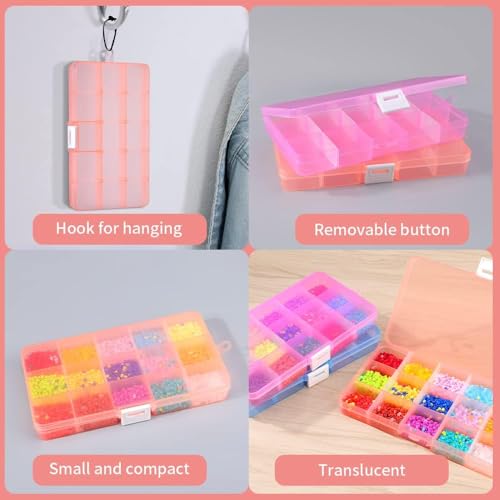 Opret 15 Girds Bead Organizer(4 Pack), Earring Organizer Box, SMALL Plastic Containers with Adjustable Dividers for Crafts Jewelry Screws Fishing Tackles Small Items, Size 6.9×3.9×0.9in - Image 5