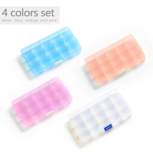 Opret 15 Girds Bead Organizer(4 Pack), Earring Organizer Box, SMALL Plastic Containers with Adjustable Dividers for Crafts Jewelry Screws Fishing Tackles Small Items, Size 6.9×3.9×0.9in - Image 2