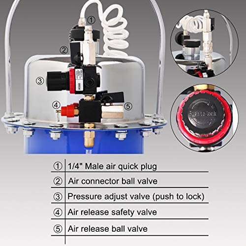 YSTOOL Brake Bleeder Kit Pneumatic Pressure Brake Clutch Fluid Bleeding Tool Set with Master Cylinder Adatpers Air Power Pressurized Oil Change Bleeder Machine and Waste Oil Collection Bottle (Blue) - Image 3