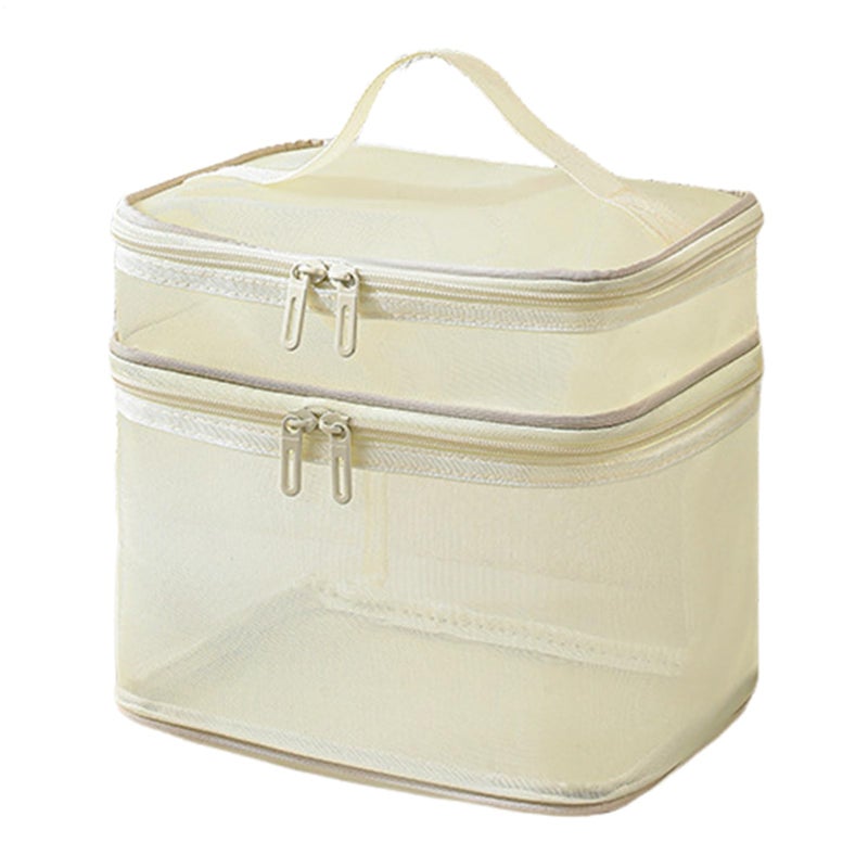 Light Yellow Mesh Toiletry Bag Large Capacity Cosmetic Organizer Travel Storage Makeup - Image 2