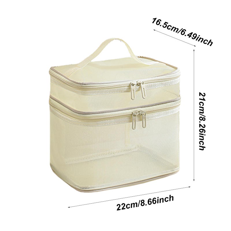 Light Yellow Mesh Toiletry Bag Large Capacity Cosmetic Organizer Travel Storage Makeup - Image 3