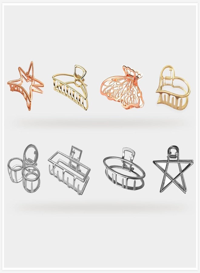 Glamyou Hollow Hair Clips Medium Metal Clutchers Golden Silver Bronze Butterfly for Girls and Women, Minimalist Dainty Round Geometric Clamps Hair Clutchers Metal Hairties, 8 Pcs - Image 2