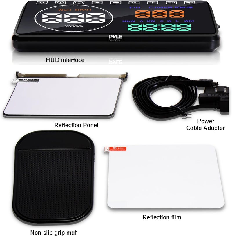Pyle Heads Up Display HUD Screen - Universal 5.5’’ Car Head-Up Windshield Monitor Screen Projector, Vehicle Speed and Diagnostic Monitor System, Plug and Play, Water Temp, Voltage, Fuel Indicator - Image 2