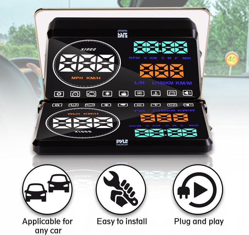 Pyle Heads Up Display HUD Screen - Universal 5.5’’ Car Head-Up Windshield Monitor Screen Projector, Vehicle Speed and Diagnostic Monitor System, Plug and Play, Water Temp, Voltage, Fuel Indicator - Image 4