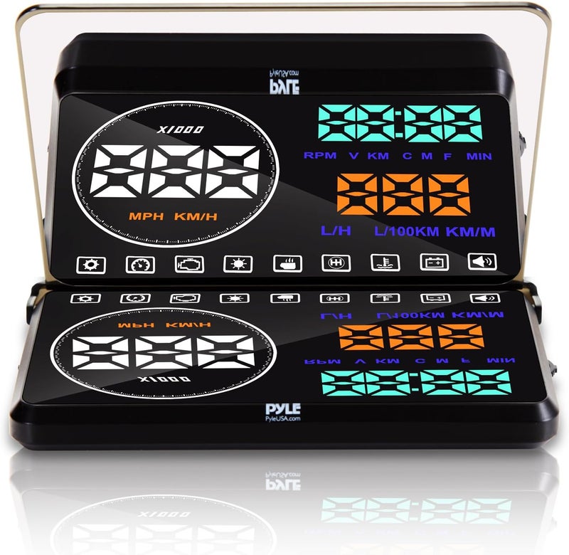 Pyle Heads Up Display HUD Screen - Universal 5.5’’ Car Head-Up Windshield Monitor Screen Projector, Vehicle Speed and Diagnostic Monitor System, Plug and Play, Water Temp, Voltage, Fuel Indicator - Image 1