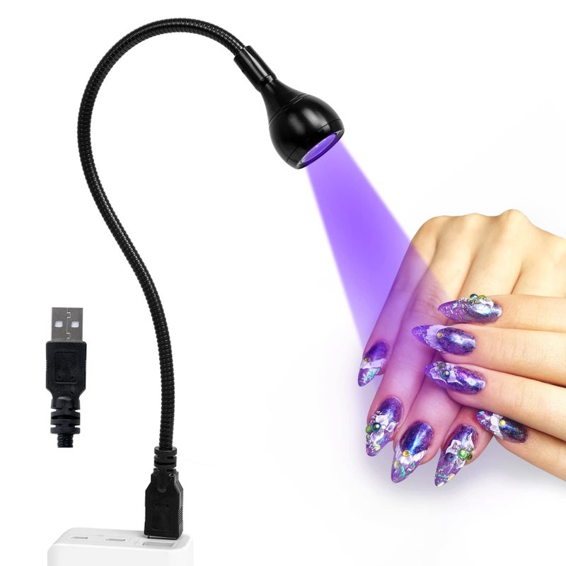 AORAEM LED Nail Lamp 3W LED Nail Portable Manicure Dryer Gel Polish Curing Light with Black Gooseneck for Gel Nails Tips USB Plug Play Nails Salon and Home DIY,Black - Image 2