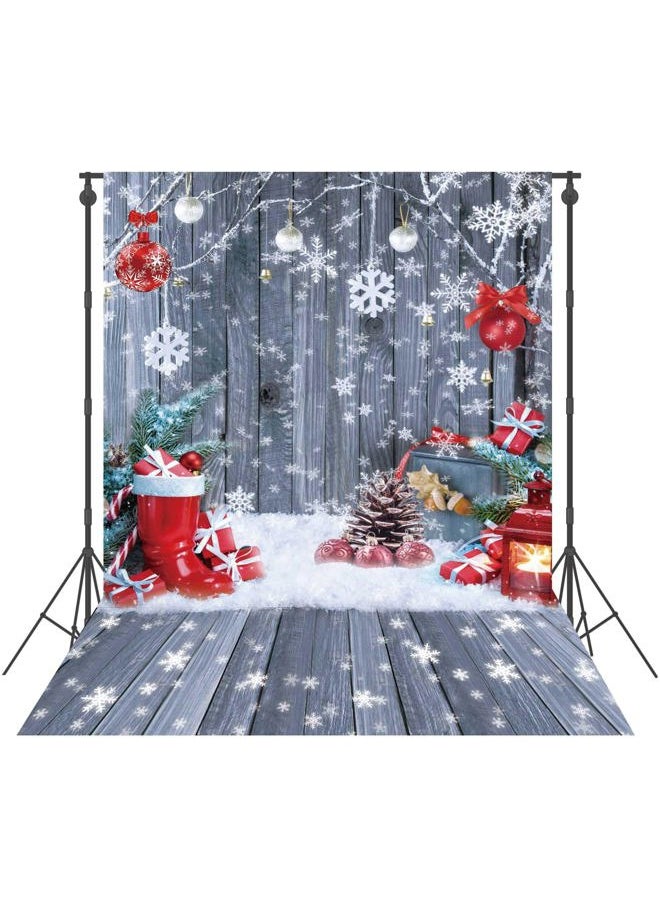 Felortte - 8x10FT Christmas Wood Wall Floor Backdrop Winter Snowflake Photography Background Kids Family Holiday Party Decoration Photo Banner Booth Studio Photographer Props Tapestry - Image 1