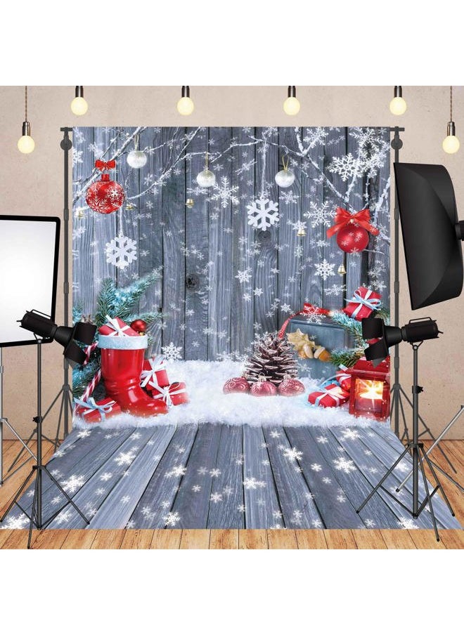 Felortte - 8x10FT Christmas Wood Wall Floor Backdrop Winter Snowflake Photography Background Kids Family Holiday Party Decoration Photo Banner Booth Studio Photographer Props Tapestry - Image 1