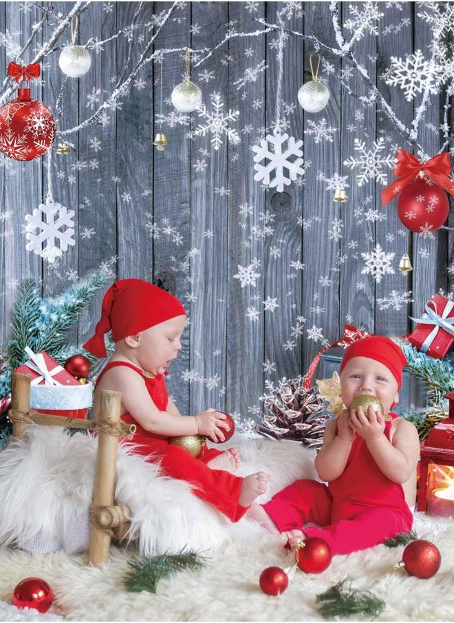 Felortte - 8x10FT Christmas Wood Wall Floor Backdrop Winter Snowflake Photography Background Kids Family Holiday Party Decoration Photo Banner Booth Studio Photographer Props Tapestry - Image 1