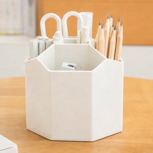 GEOCARTER Aesthetic Pen Holder for Desk Cute Stationery Organizer for Study Table, Kids & Office Desk Pencil Holder Strong & Unbreakable Design Large size Pen Stand– Beige - Image 1