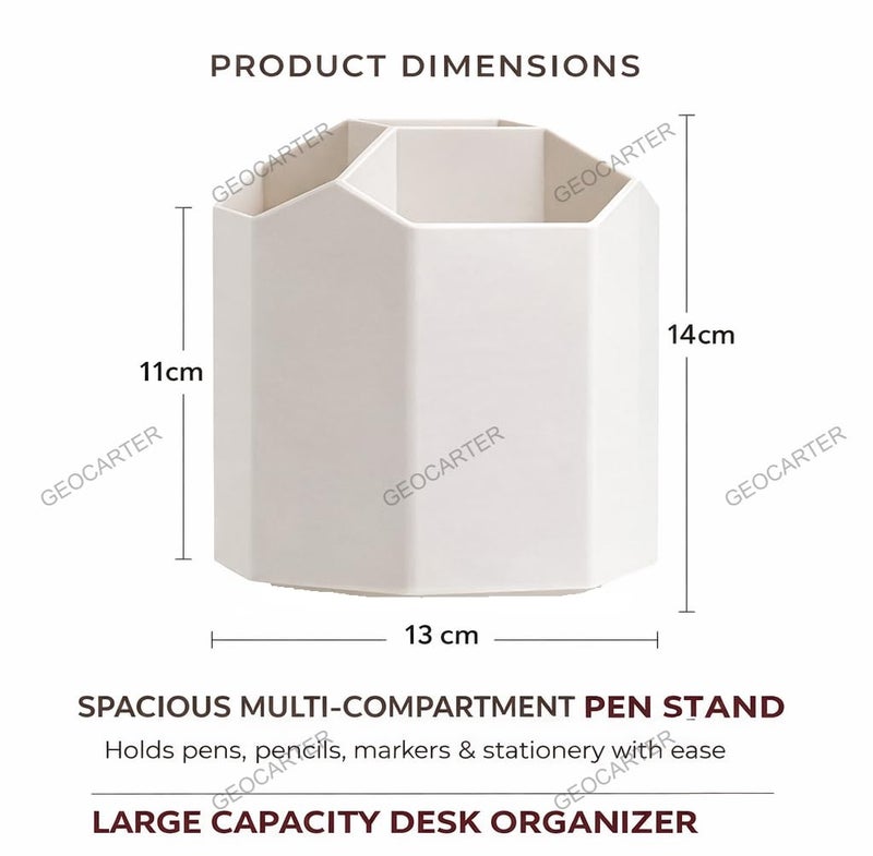 GEOCARTER Aesthetic Pen Holder for Desk Cute Stationery Organizer for Study Table, Kids & Office Desk Pencil Holder Strong & Unbreakable Design Large size Pen Stand– Beige - Image 5