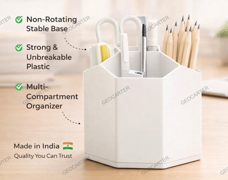 GEOCARTER Aesthetic Pen Holder for Desk Cute Stationery Organizer for Study Table, Kids & Office Desk Pencil Holder Strong & Unbreakable Design Large size Pen Stand– Beige - Image 3