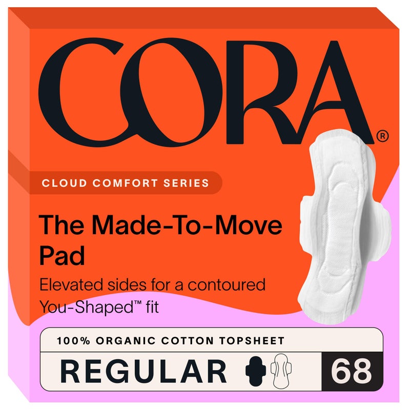 Cora 100% Organic Cotton Topsheet Pads (68 Made to Move Regular Pads) - Image 1