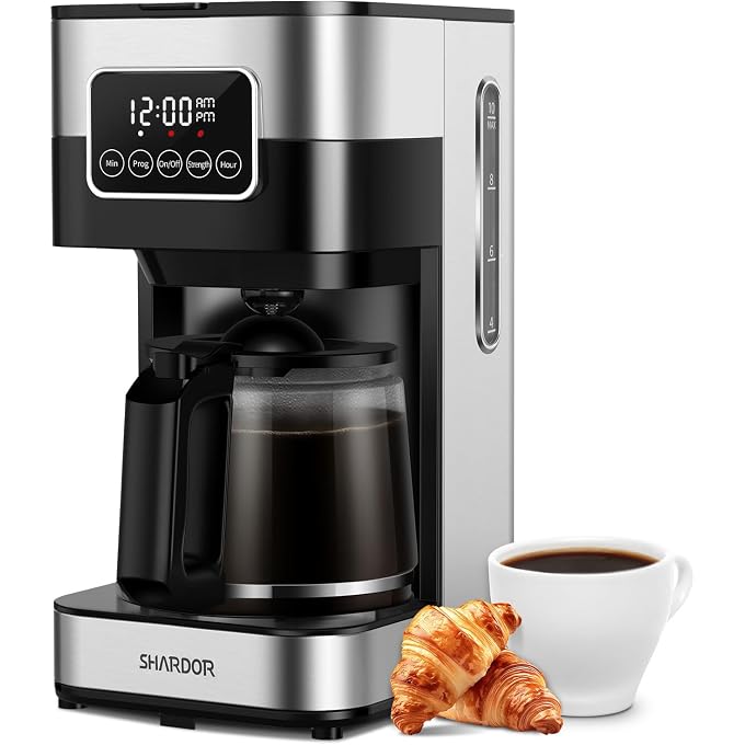 SHARDOR 10-Cup Programmable Coffee Maker, Regular & Strong Brew Drip Coffee Machine for Home and Office, Auto Shut Off, Permanent Filter, Silver - Image 1