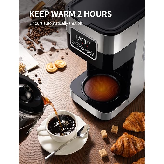 SHARDOR 10-Cup Programmable Coffee Maker, Regular & Strong Brew Drip Coffee Machine for Home and Office, Auto Shut Off, Permanent Filter, Silver - Image 2