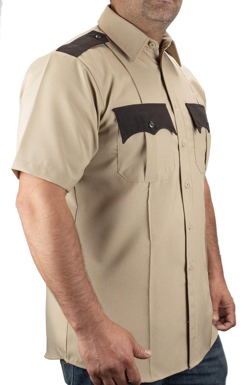 First Class 100% Polyester Two Tone Men's Uniform Shirt (US, Alpha, Large, Regular, Regular, Tan & Brown) - Image 2
