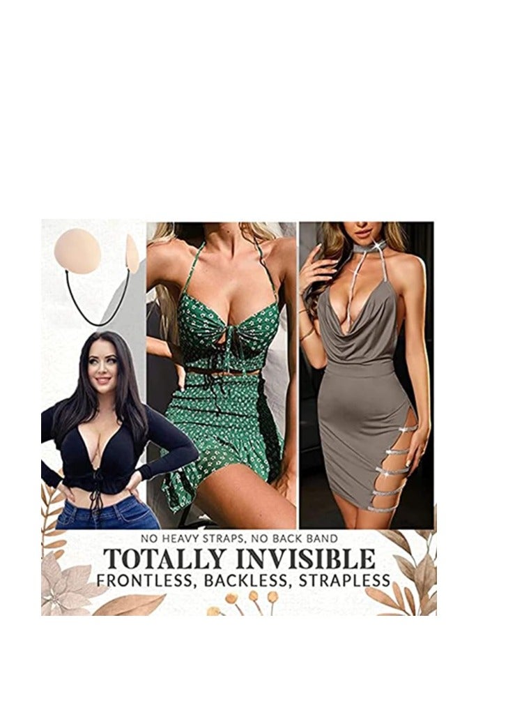 Excefore حمالة صدر بدون حمالات بوش أب، تصميم عميق بدون ظهر وحمالة لاصقة غير مرئية، مجموعة حمالة صدر بدون حلقة فولاذية، حمالة صدر مريحة قابلة للتعديل للنساء (بيج) - Image 3