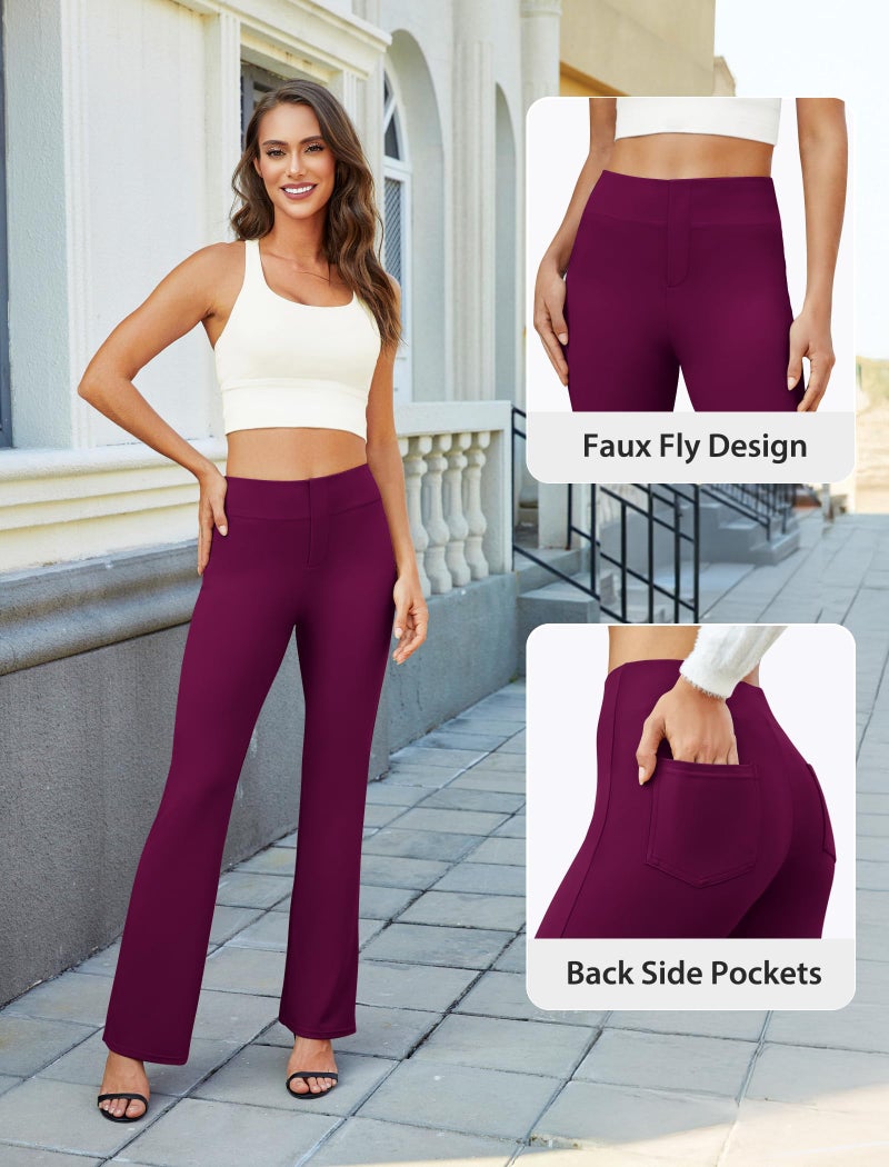 DLOODA Womens Bootcut Dress Pants Business Casual Work Pants with Pockets High Waist Stretchy Trousers Pull On Office Slacks - Image 4