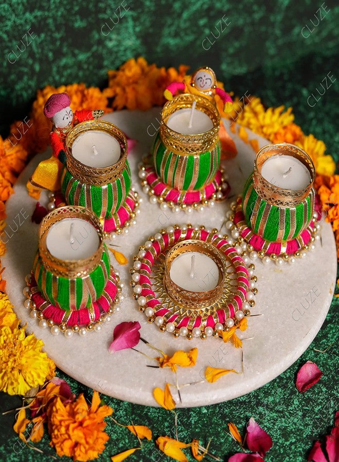 CLUZE Decorative Handmade Puppet Tealight Candle Holder Set of 5 Candles - Diwali Home Decor/Gifts for Friends/Family - Image 3