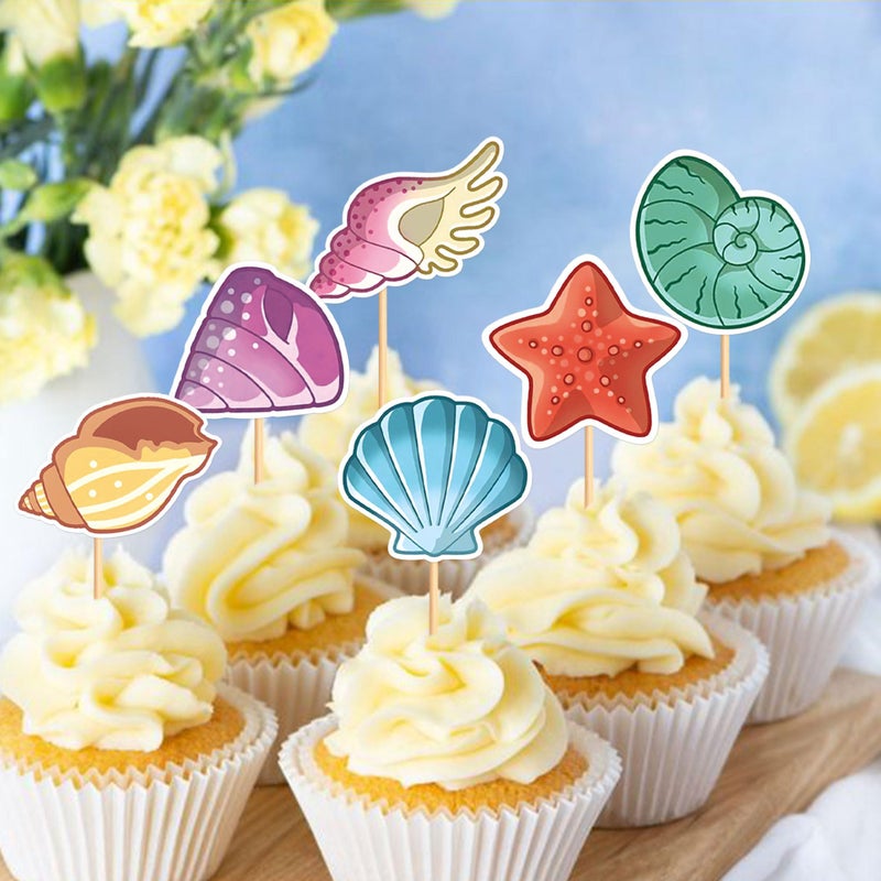 Ercadio 24Pcs Conch Cupcake Toppers Under the Conch Series Combination Cupcake Picks Various Colored Conch Cupcake Decorations for Under the Sea Theme Baby Shower Birthday Party Supplies Conch - Image 5