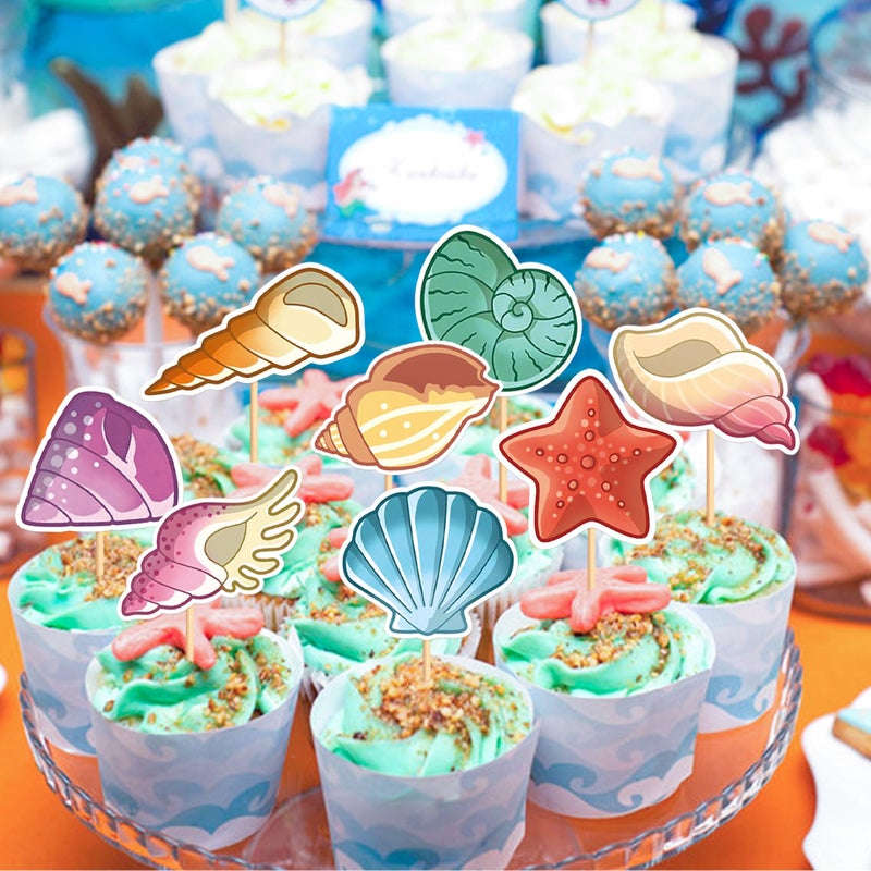Ercadio 24Pcs Conch Cupcake Toppers Under the Conch Series Combination Cupcake Picks Various Colored Conch Cupcake Decorations for Under the Sea Theme Baby Shower Birthday Party Supplies Conch - Image 4