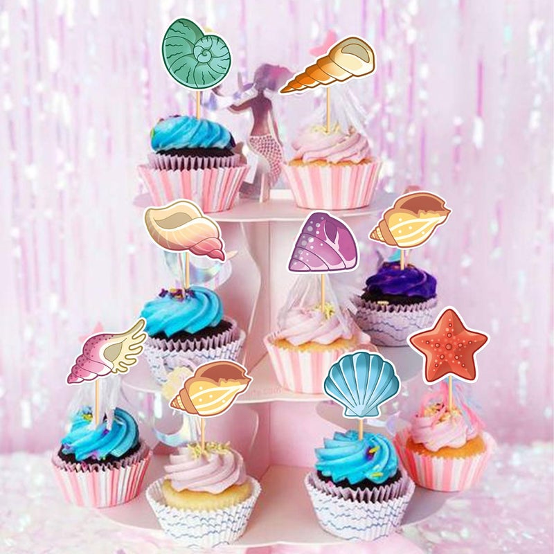 Ercadio 24Pcs Conch Cupcake Toppers Under the Conch Series Combination Cupcake Picks Various Colored Conch Cupcake Decorations for Under the Sea Theme Baby Shower Birthday Party Supplies Conch - Image 3