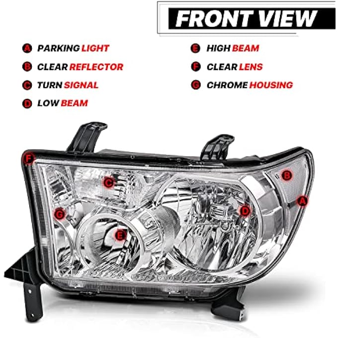 M-AUTO Chrome Headlights Assembly Compatible With Compatible With 2007 2008 2009 2010 2011 2012 2013 Toyota Tundra  08 09 10 11 12 13 14 15 16 17 Sequoia LeftRight HeadlampsCorner Lights - Image 3