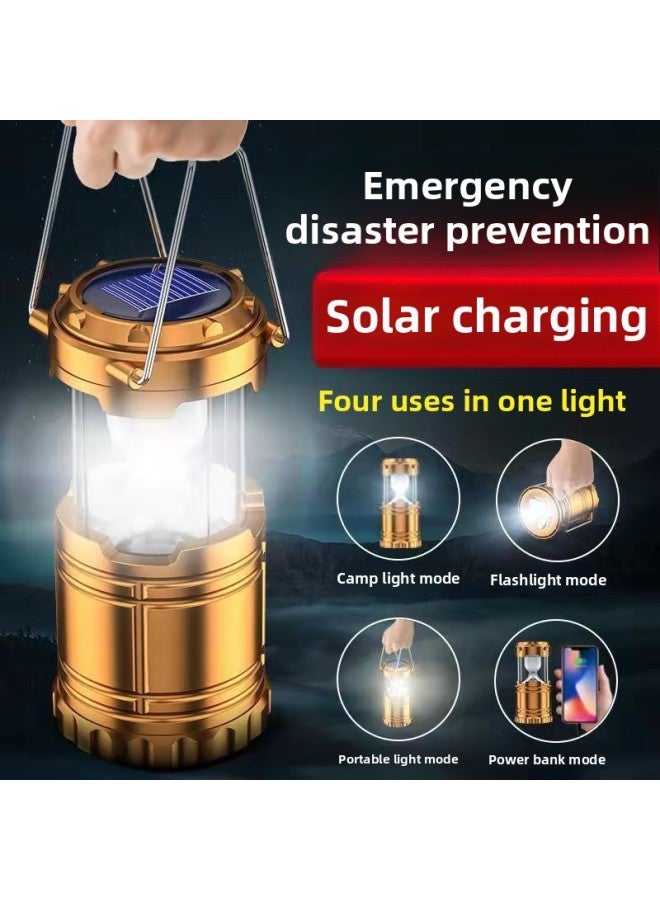 Outdoor Solar Lantern 5800 Camping Light Retro Emergency Charging LED Camping Tent Multifunctional Portable Pull-Color:Blue  - Image 2