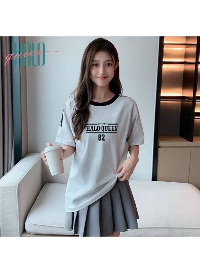 HALOQUEEN Halo Queen Women's Vintage Short Sleeve T-shirt Summer Couple Sports Top H144t1723 - Image 3