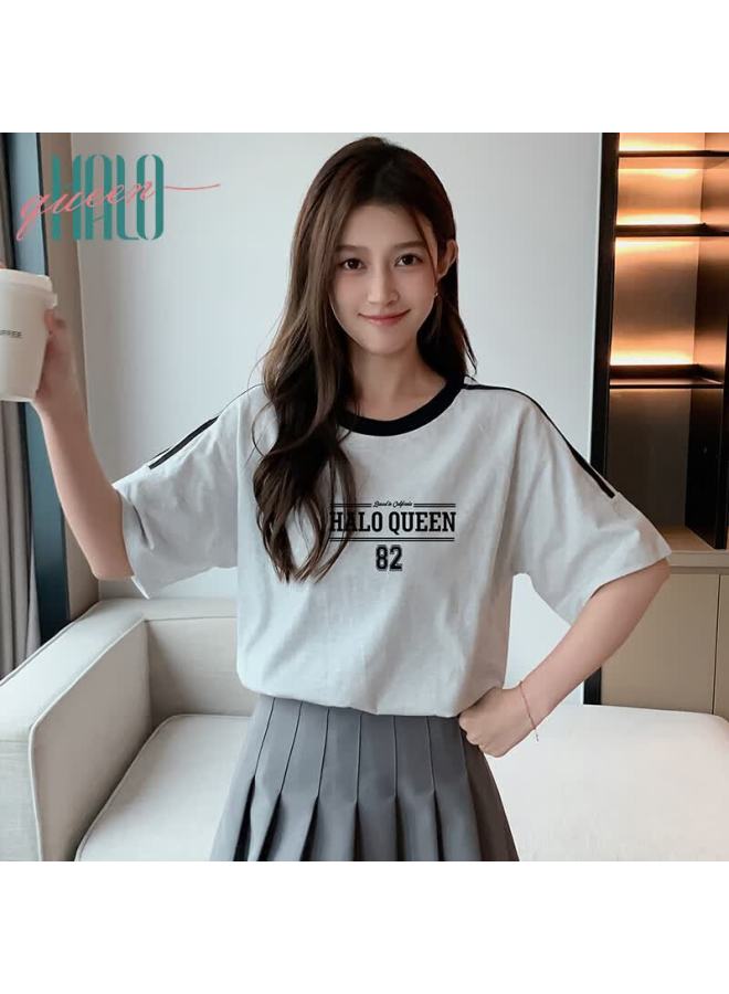 HALOQUEEN Halo Queen Women's Vintage Short Sleeve T-shirt Summer Couple Sports Top H144t1723 - Image 2