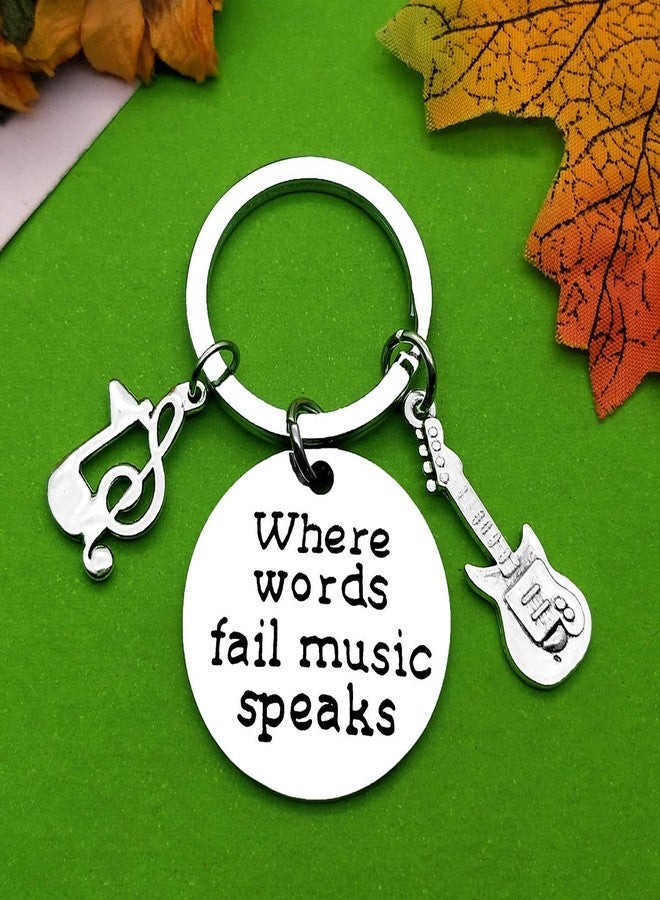 Baipilu Guitar Keychain for men When Words Fail Music Speaks KeyChain Music Lover Gift Music Teacher Gift Jewelry Gift Birthday gift for Musician Guitarist Husband Boyfriend Musical Instrument Keychain - Image 2