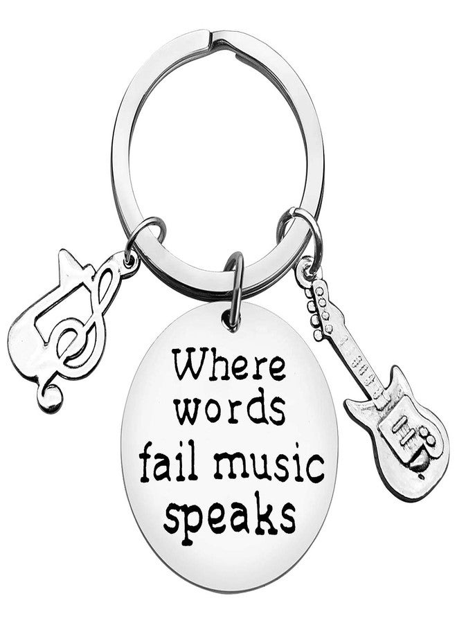 Baipilu Guitar Keychain for men When Words Fail Music Speaks KeyChain Music Lover Gift Music Teacher Gift Jewelry Gift Birthday gift for Musician Guitarist Husband Boyfriend Musical Instrument Keychain - Image 1
