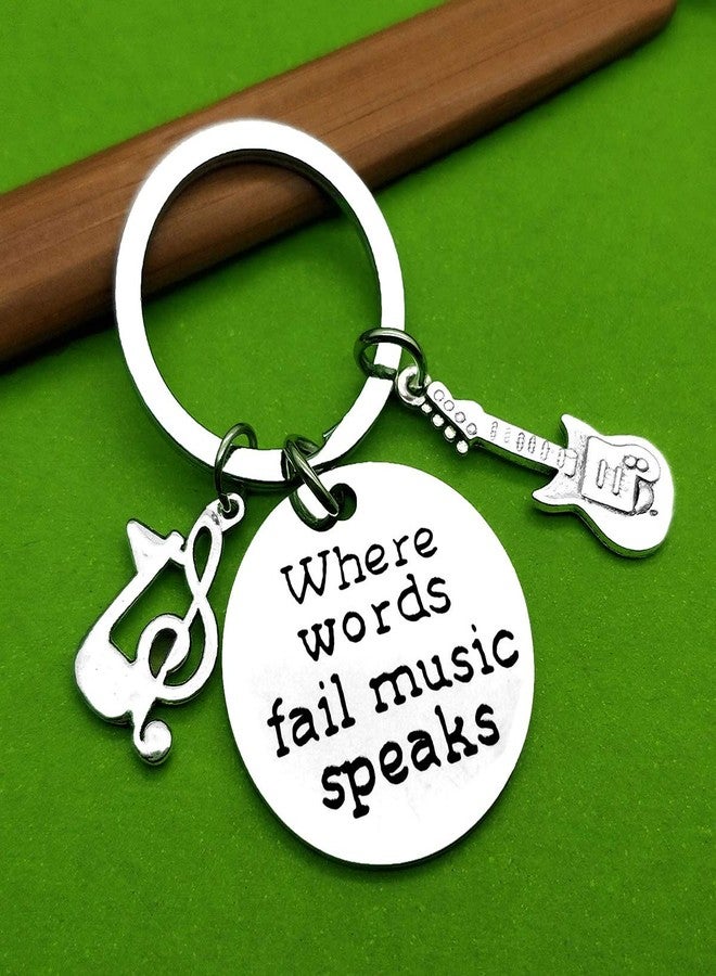 Baipilu Guitar Keychain for men When Words Fail Music Speaks KeyChain Music Lover Gift Music Teacher Gift Jewelry Gift Birthday gift for Musician Guitarist Husband Boyfriend Musical Instrument Keychain - Image 4