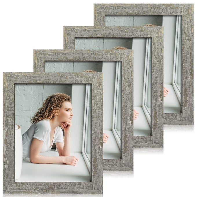 8X10 PICTURE FRAME SET OF 4 HIGH DEFINITION GLASS DISTRESSED MOSS GREEN FRAME 8 X 10 PHOTO FRAMES FOR TABLETOP DISPLAY AND WALL MOUNTING