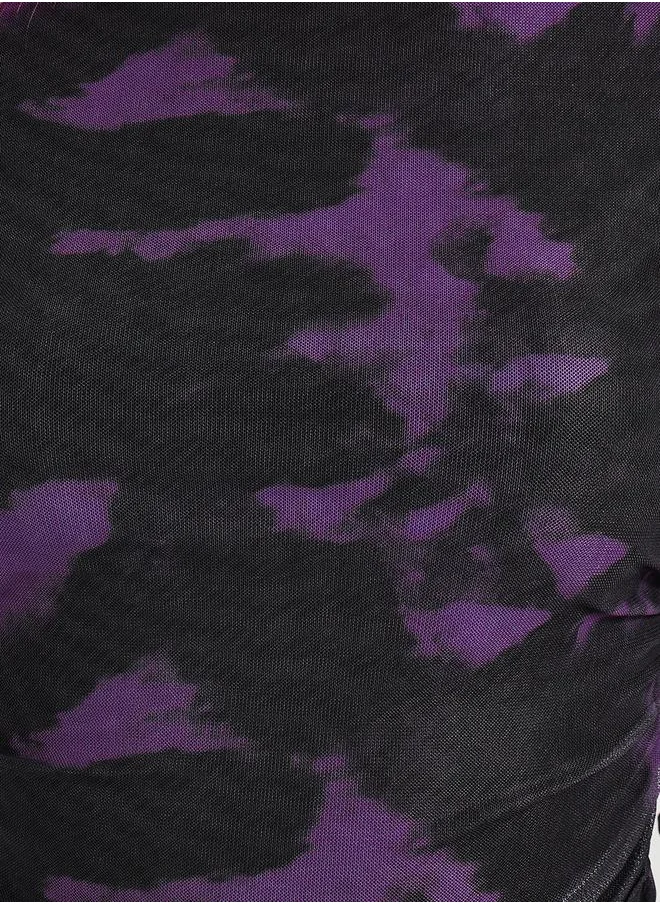 Styli Tie-Dye Print Mesh Insert Knit Top