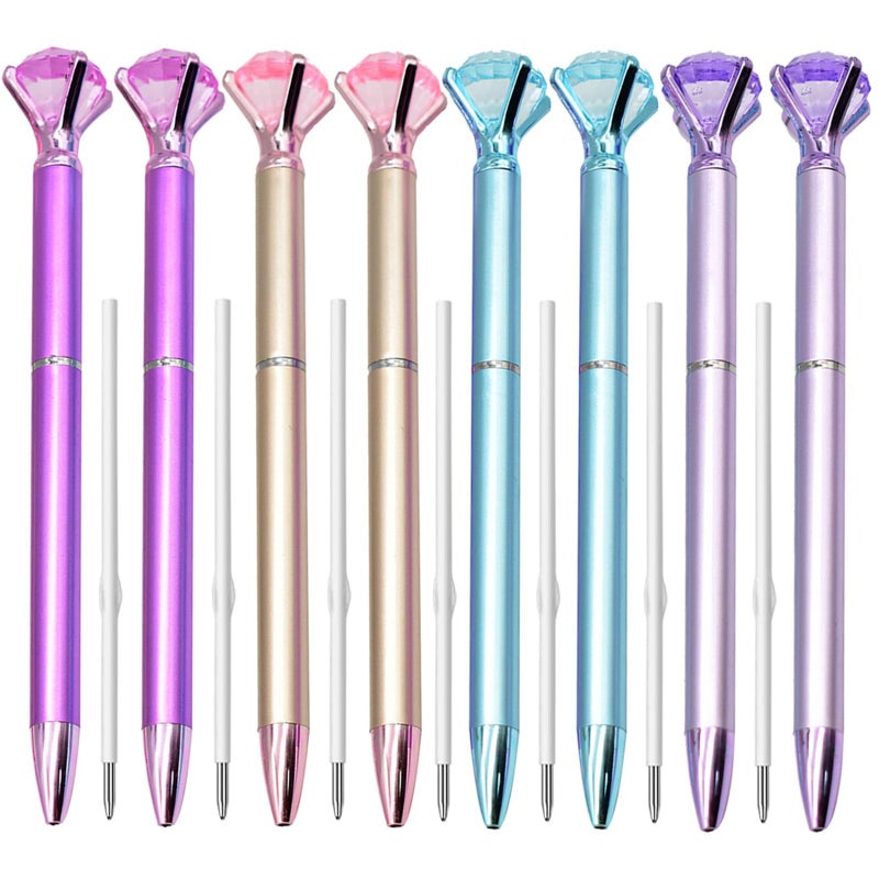 Maydahui 12 PCS Big Diamond Retractable Ballpoint Pen with 12 PCS Pen Refills Gem Pens Rhinestones Crystal Bling Plated Metal Color Black Gel Ink Ballpen for Women Students Girls - Image 1