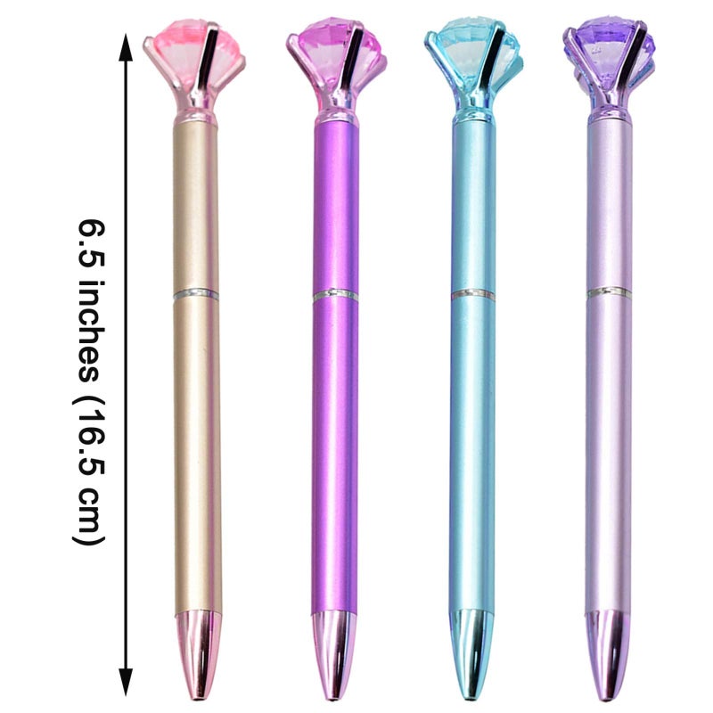 Maydahui 12 PCS Big Diamond Retractable Ballpoint Pen with 12 PCS Pen Refills Gem Pens Rhinestones Crystal Bling Plated Metal Color Black Gel Ink Ballpen for Women Students Girls - Image 2