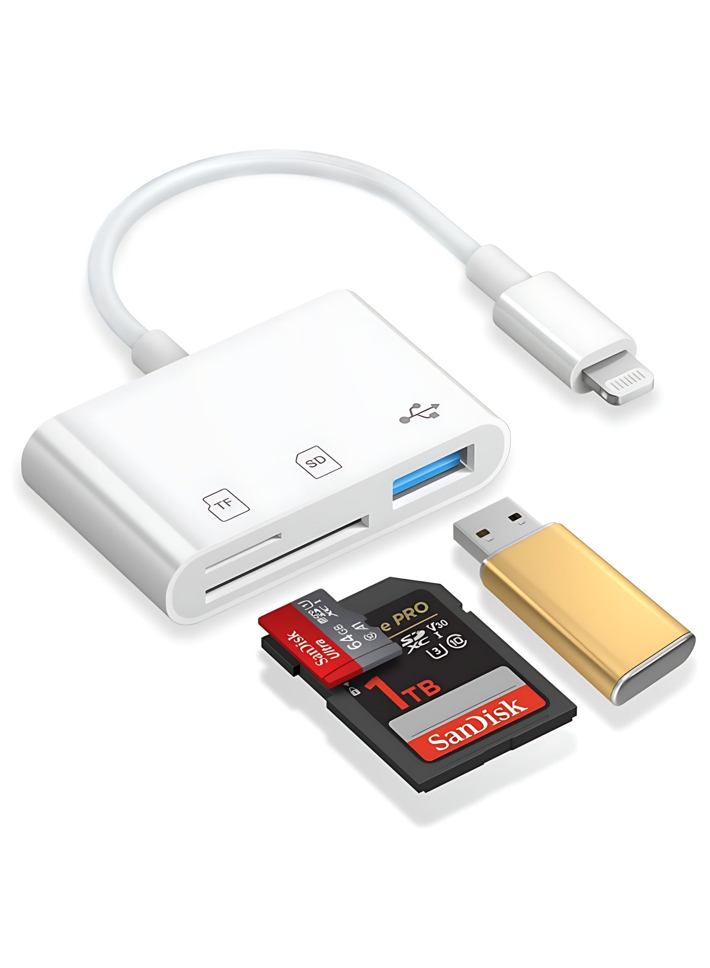 SD Card Reader for iPhone, 3-in-1 Lightning to SD Card Reader Micro SD Digital Camera Adapter Compatible with iPhone, Plug & Play