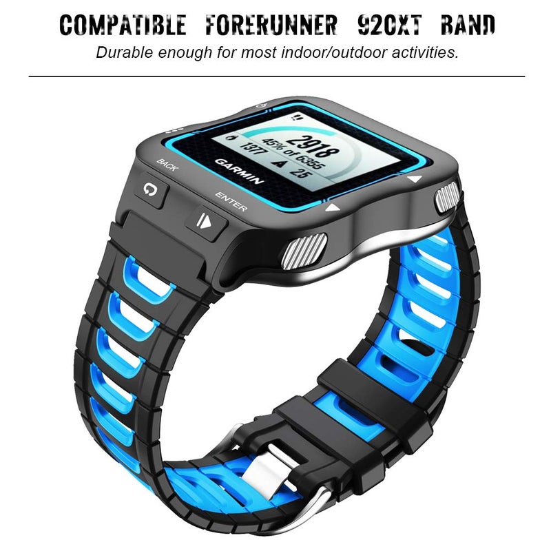 ANCOOL Compatible with Garmin Forerunner 920XT Bands Soft Sport Watch Band Replacement for Forerunner 920XT Smartwatch, Black/Blue - Image 2