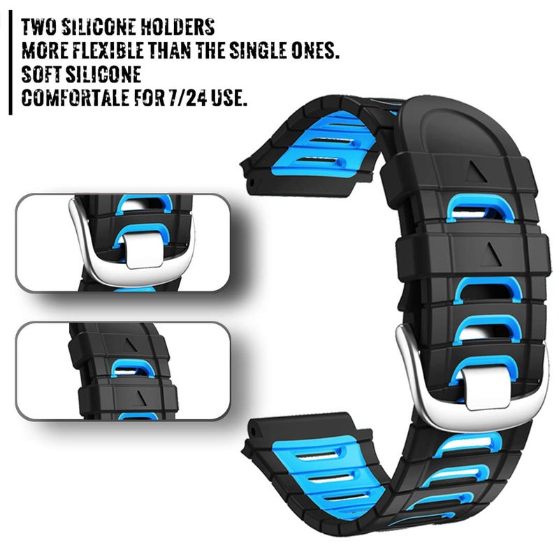 ANCOOL Compatible with Garmin Forerunner 920XT Bands Soft Sport Watch Band Replacement for Forerunner 920XT Smartwatch, Black/Blue - Image 4