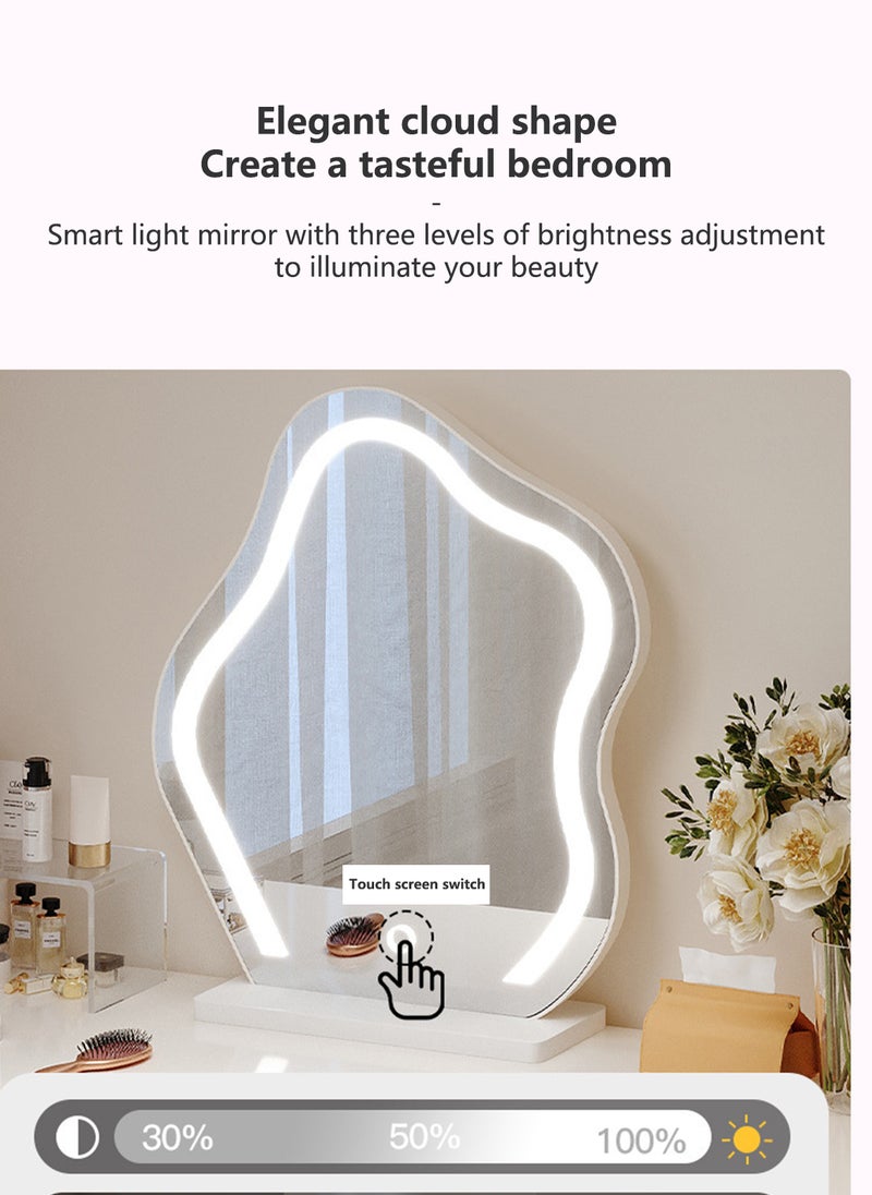 Sharpdo - Light Luxury Dressing Table and Bedside Table, 3-Layer Retractable Bedside Table With LED Makeup Mirror (Without Dressing Chair) - Image 1