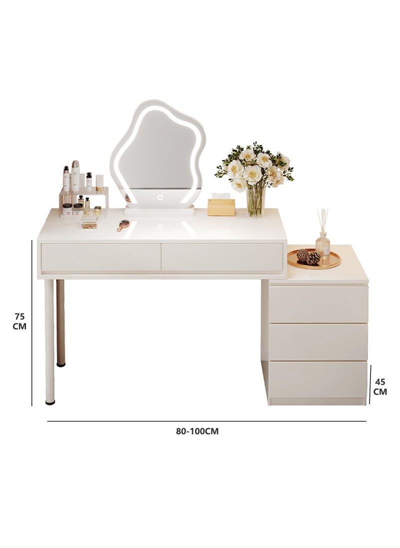 Sharpdo - Light Luxury Dressing Table and Bedside Table, 3-Layer Retractable Bedside Table With LED Makeup Mirror (Without Dressing Chair) - Image 1